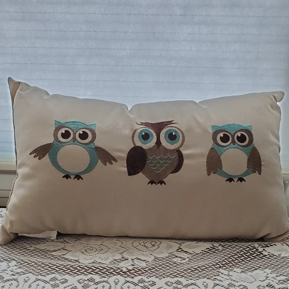Three Embrodery Fall Owls Throw Pillow 23 X 13